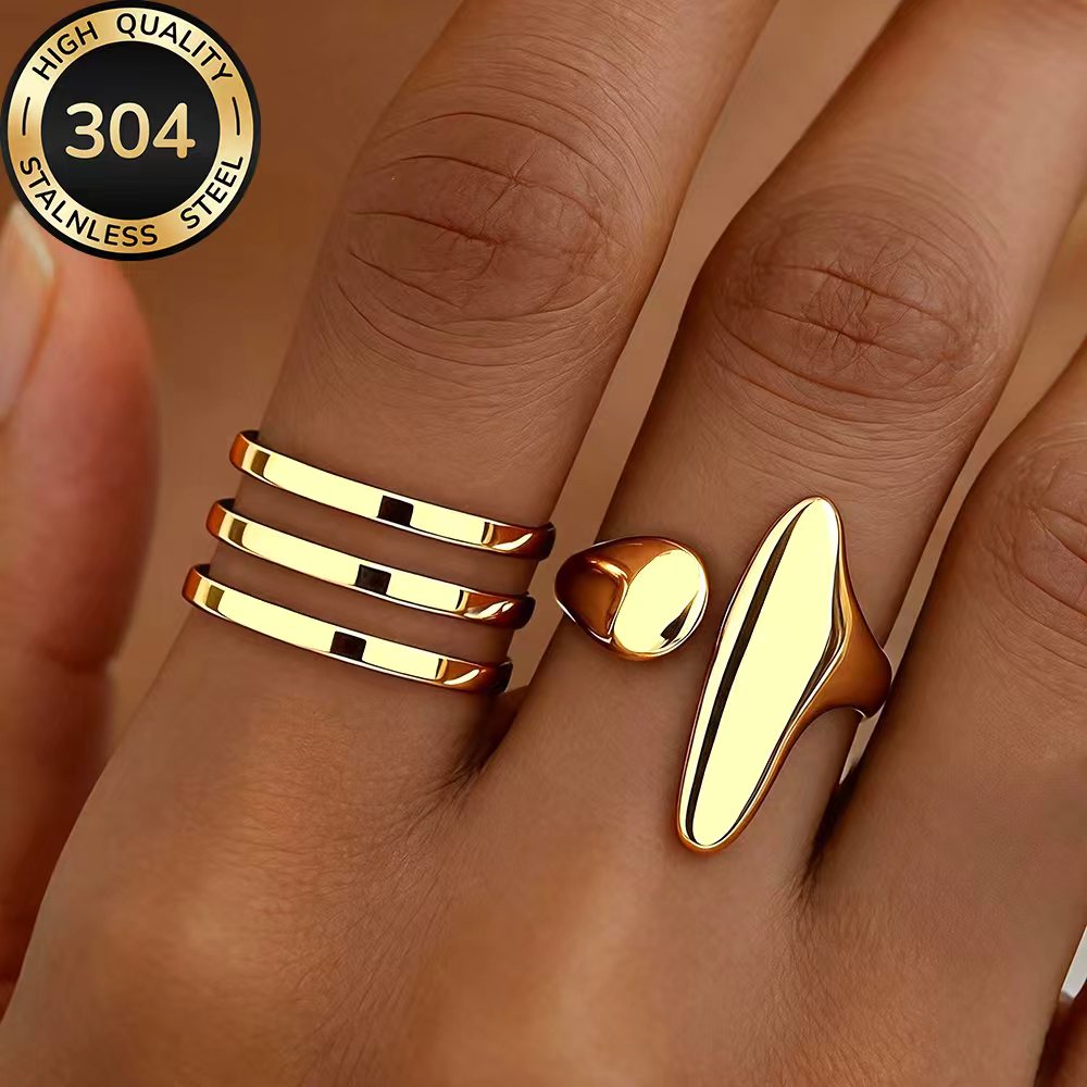 2pcs Golden Stackable Open Rings Set, Women's Fashionable Gift